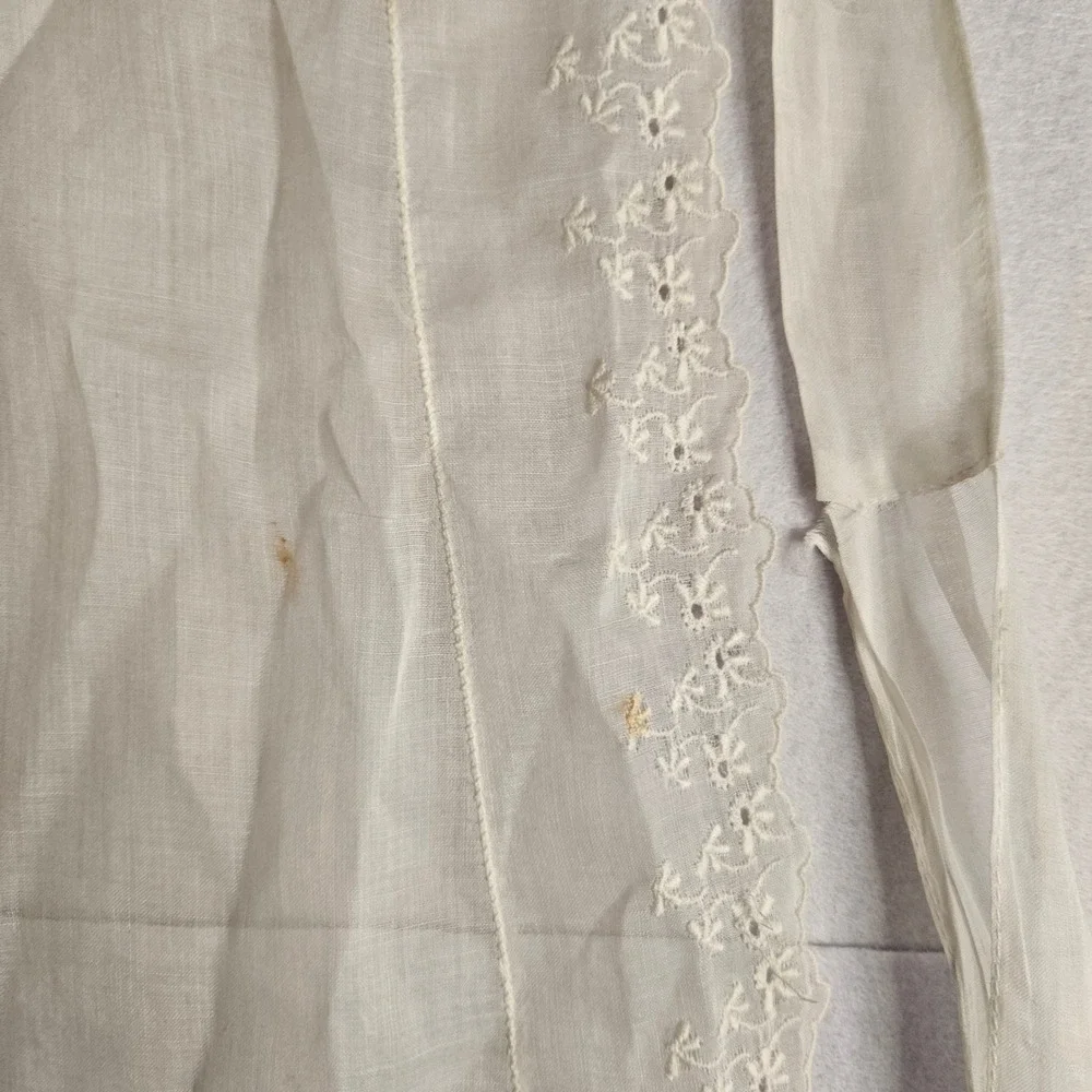 Vtg‎ Sheer White Half Apron Floral Eyelet Embroidered Scalloped Edge Victorian